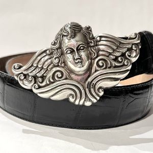 Brighton Leather Belt | Cherub Buckle Black Embossed Crocodile leather Medium